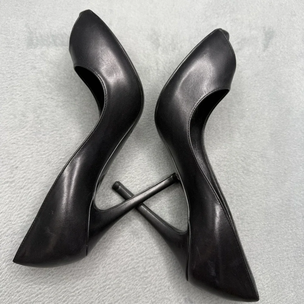 Ralph Lauren Collection Ranna Black Leather Peep-Toe Platform Pumps 7.5B